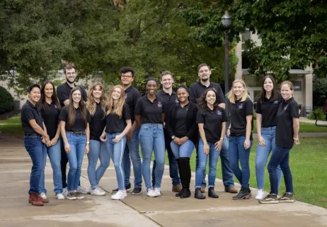 diverse student ambassadors standing outside vet campus