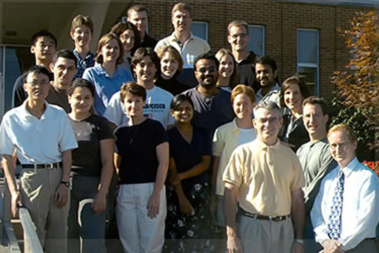 Center for Retrovirus Research Group Members outside in 2002
