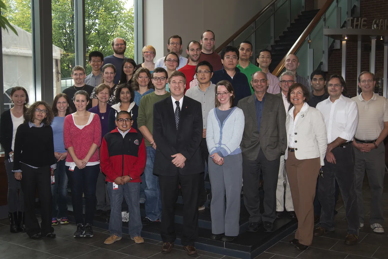 Group photograph of Center for Retrovirus Team members in college in 2013