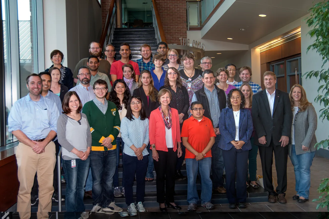 Center for Retrovirus Research Group Members in the college lobby in 2014