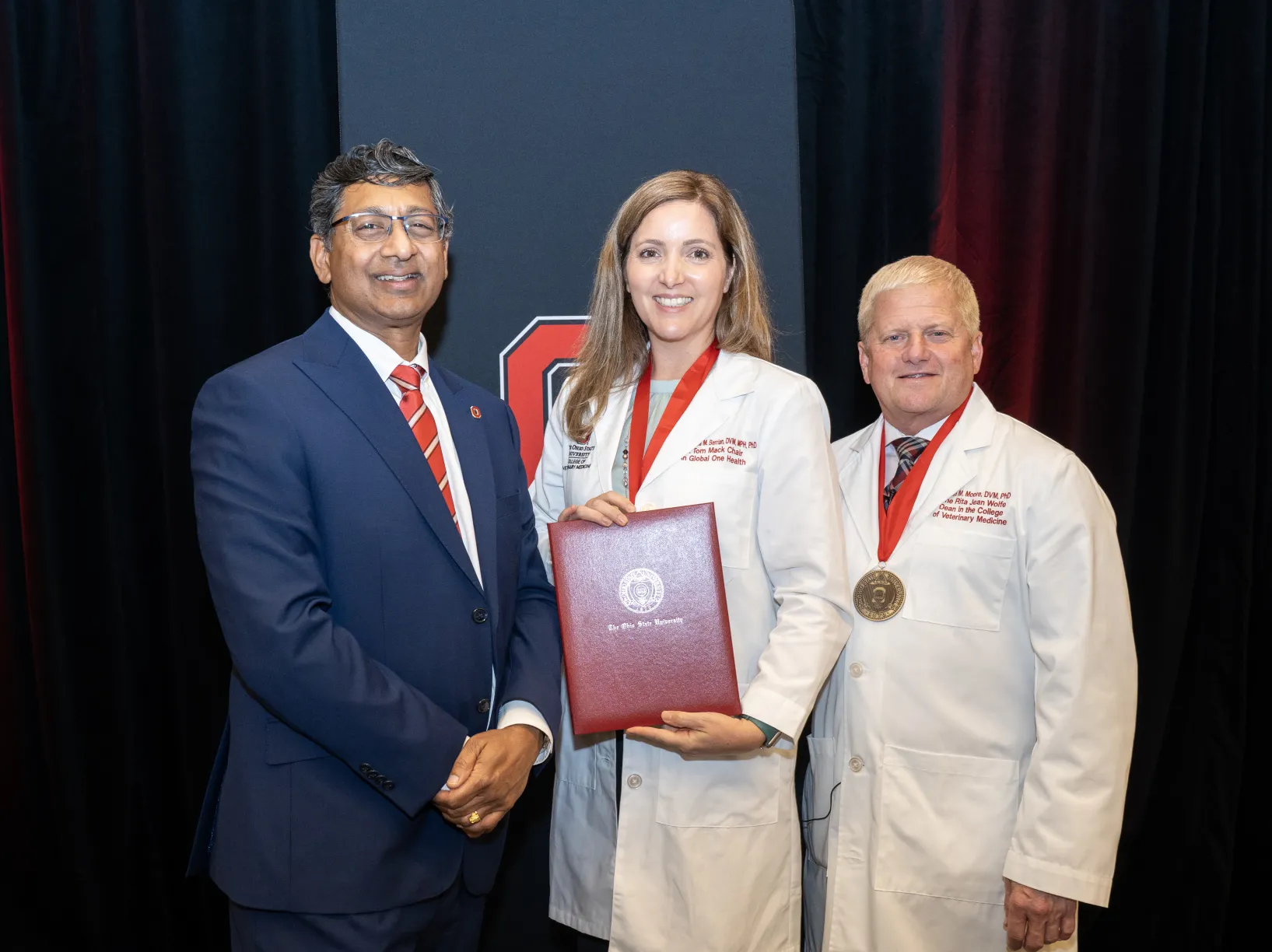 Provost Ravi Bellamkonda, Mack Chair Amanda Berrian and Dean Rustin Moore